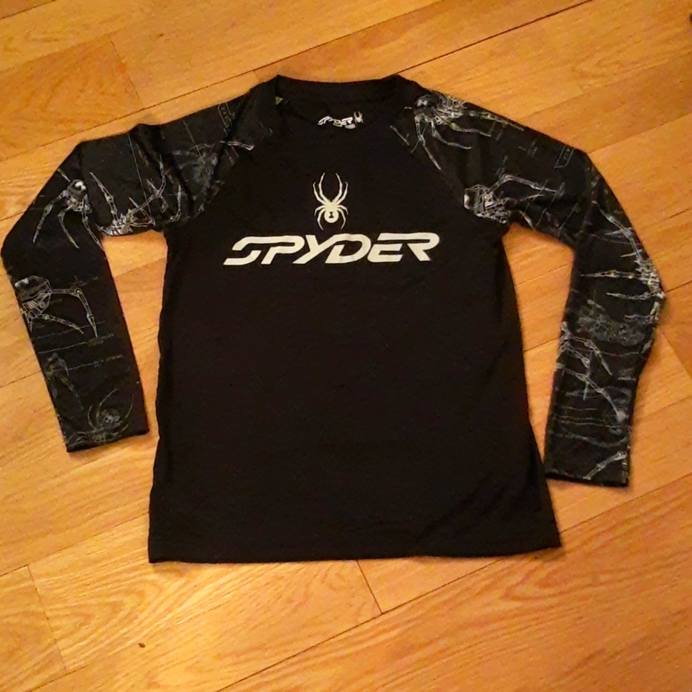 Boys Youth Spyder Long Sleeve Shirt Black & White, Size Medium (M/M/M)
